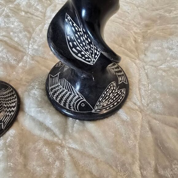 Soapstone Twisted Grey Fish Candlestick African Hand Made‎ Candle Holder - Picture 5 of 6